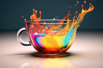 Colorful Liquid Splashing Inside A Glass Cup