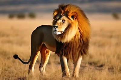 Majestic Male Lion Standing In African Savanna