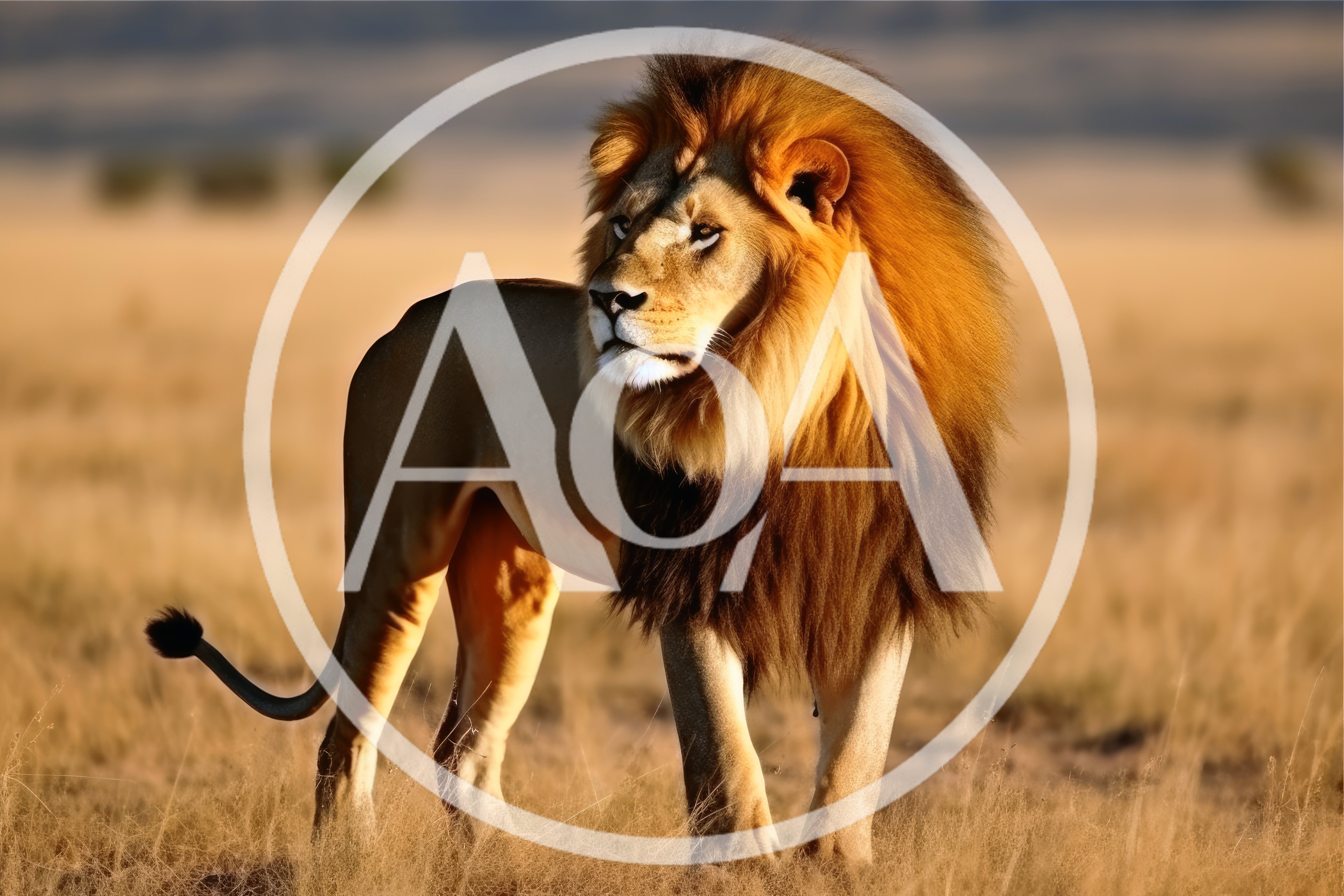 Majestic Male Lion Standing In African Savanna