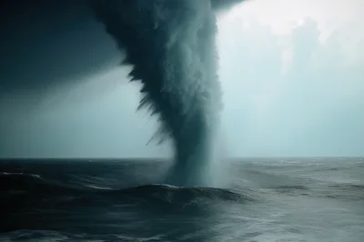 Massive Waterspout Forming Over A Turbulent Ocean
