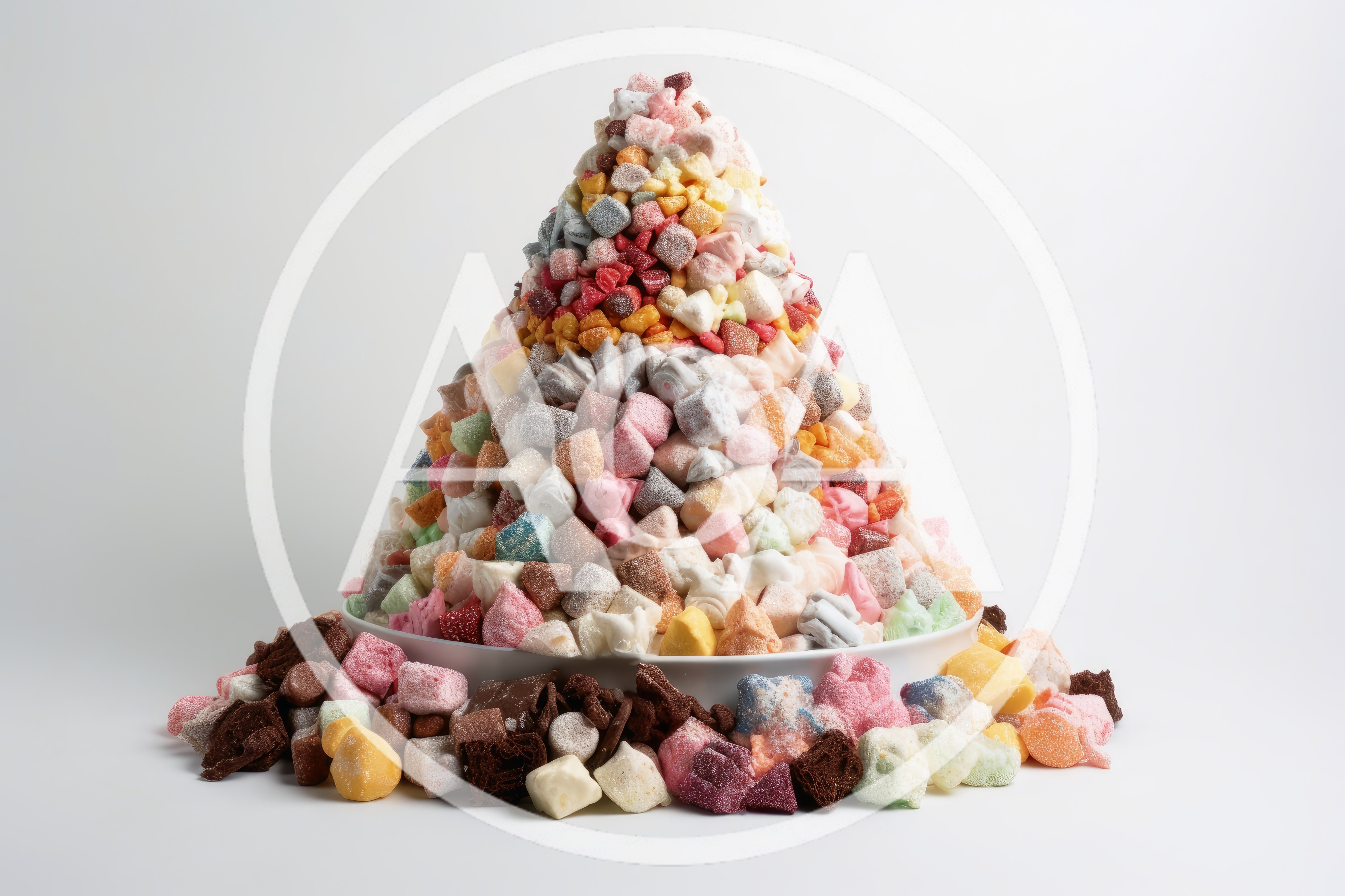 Large Pyramid Of Colorful Assorted Candy Pieces