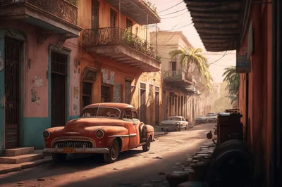 Vintage Classic Car Parked On A Narrow Havana Street