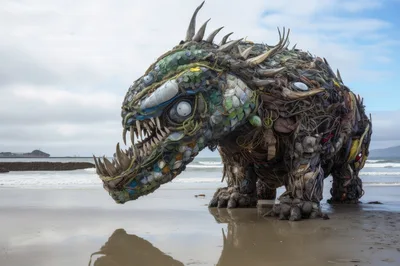 Large Monster Sculpture Made Of Ocean Plastic Waste