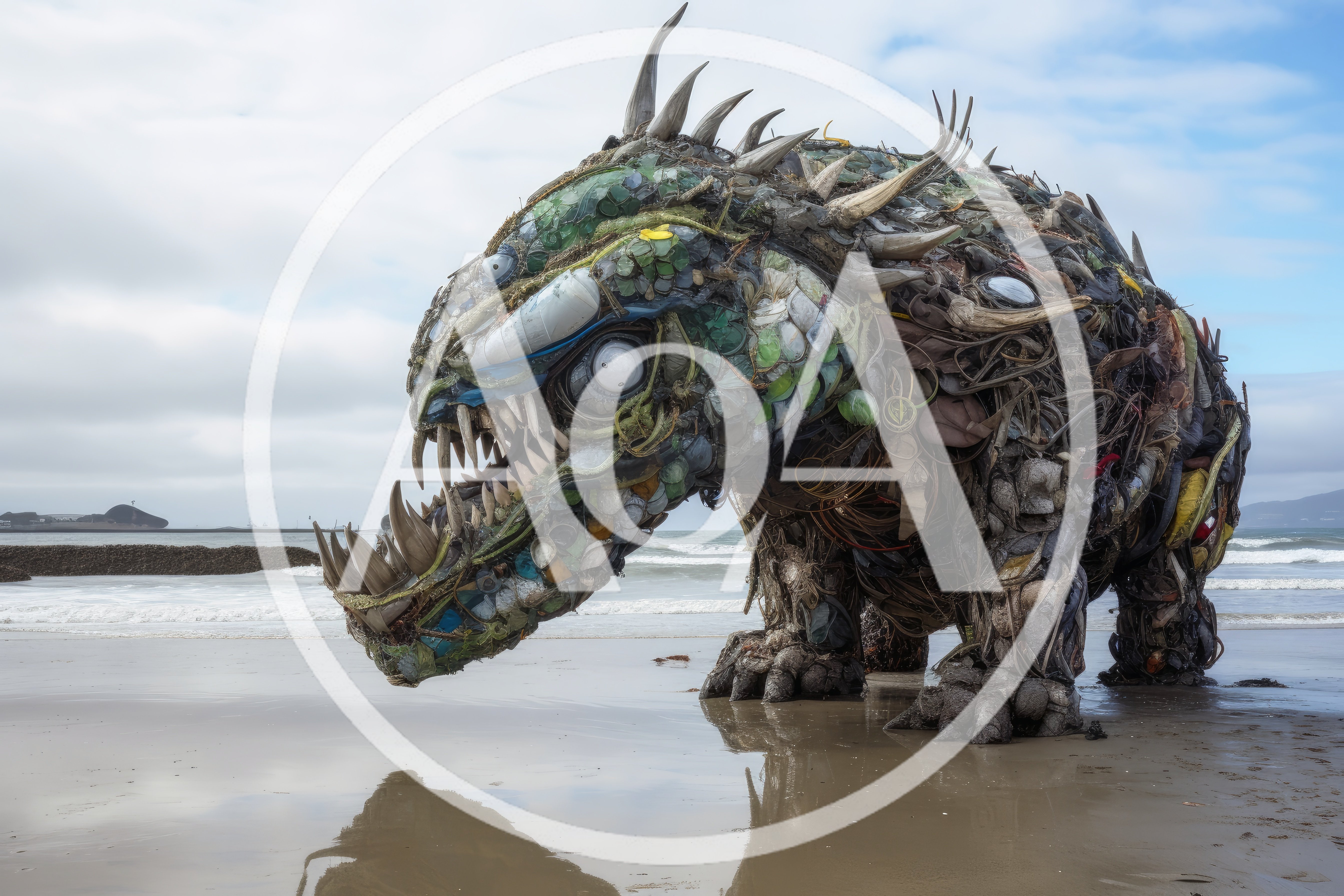 Large Monster Sculpture Made Of Ocean Plastic Waste