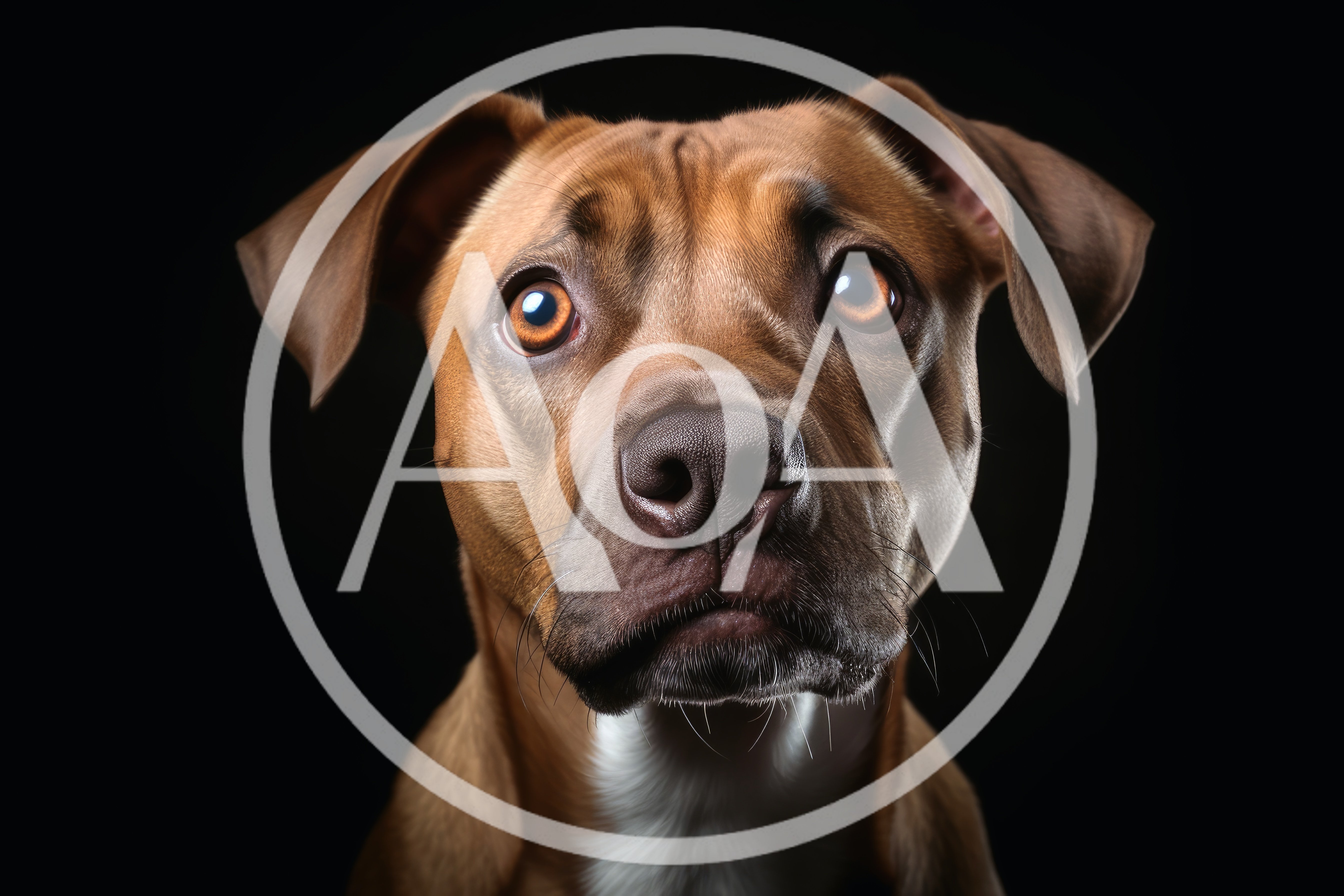 Portrait Of A Brown Pitbull Dog On Black Background