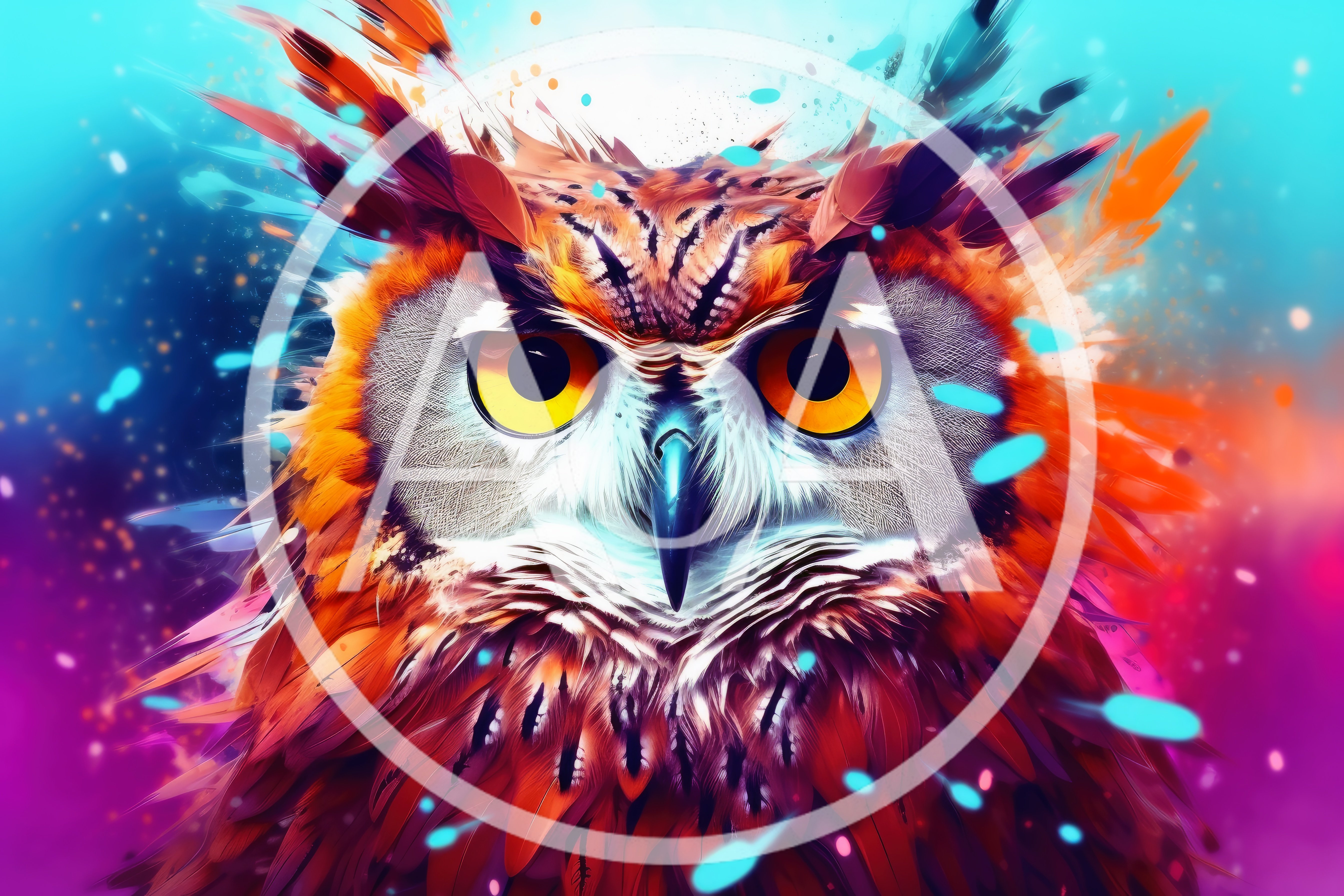 Vibrant Artistic Portrait Of A Great Horned Owl