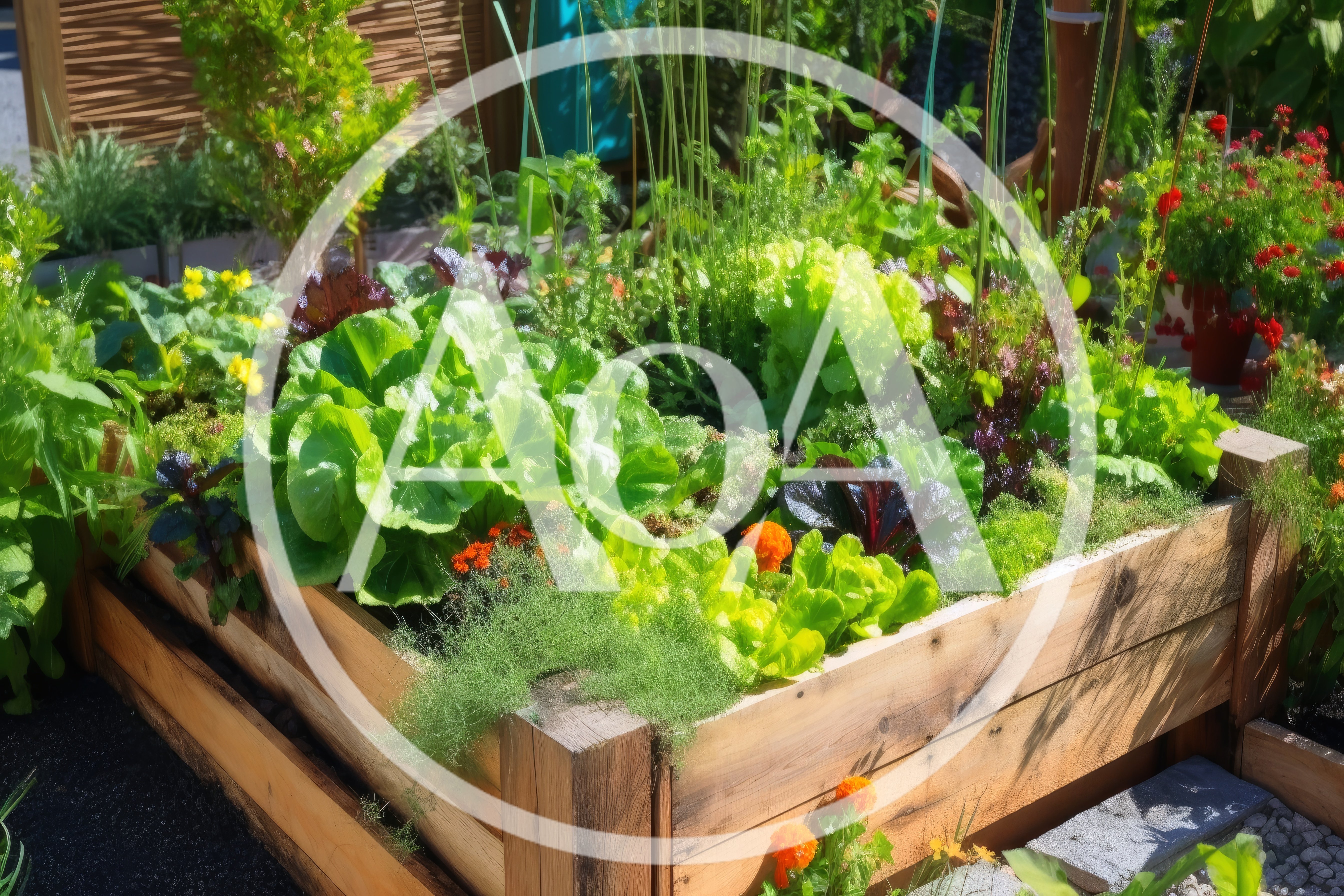 Raised Wooden Garden Bed With Fresh Vegetables
