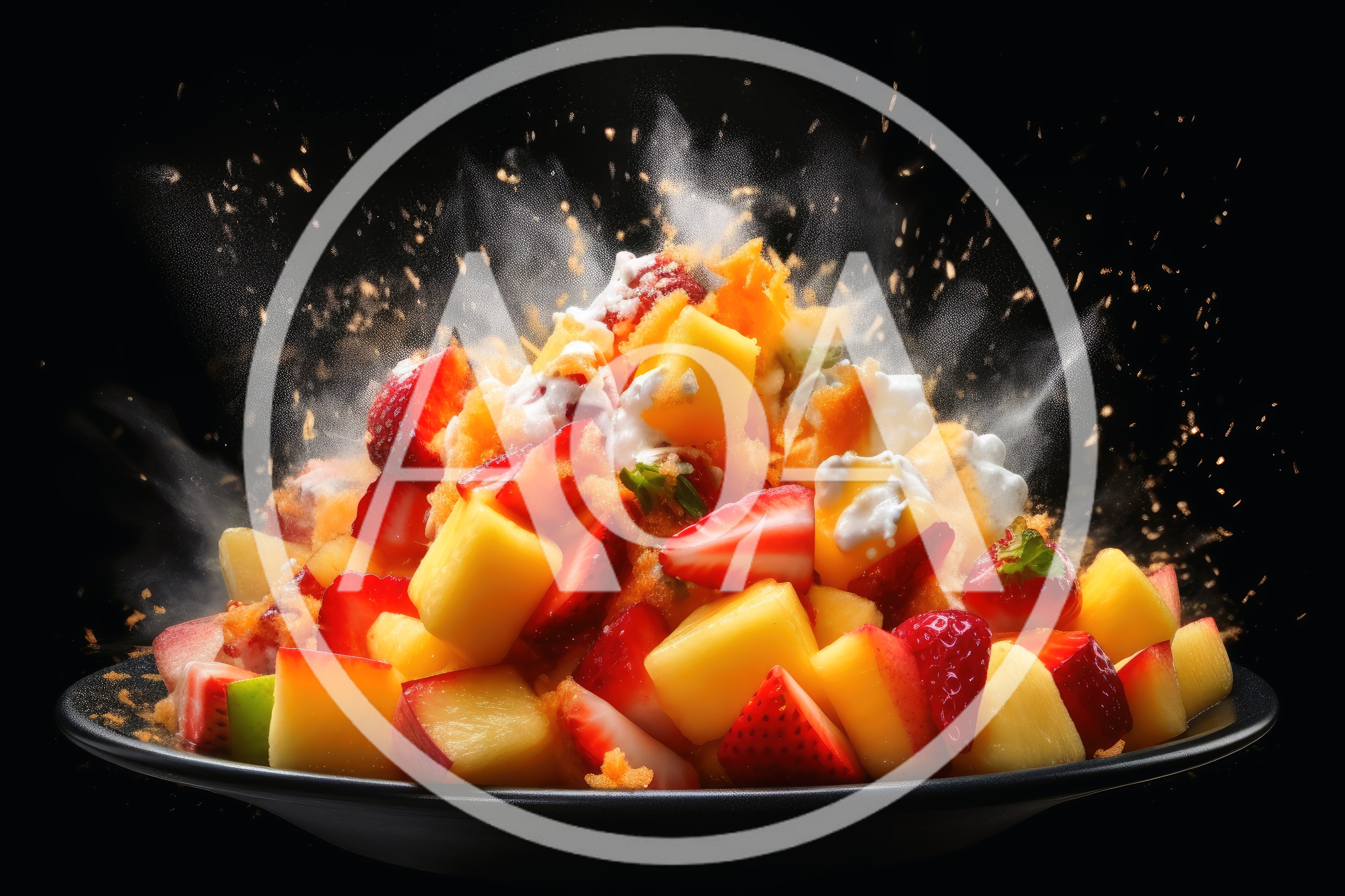 Exploding Fruit Salad With Cream And Powder