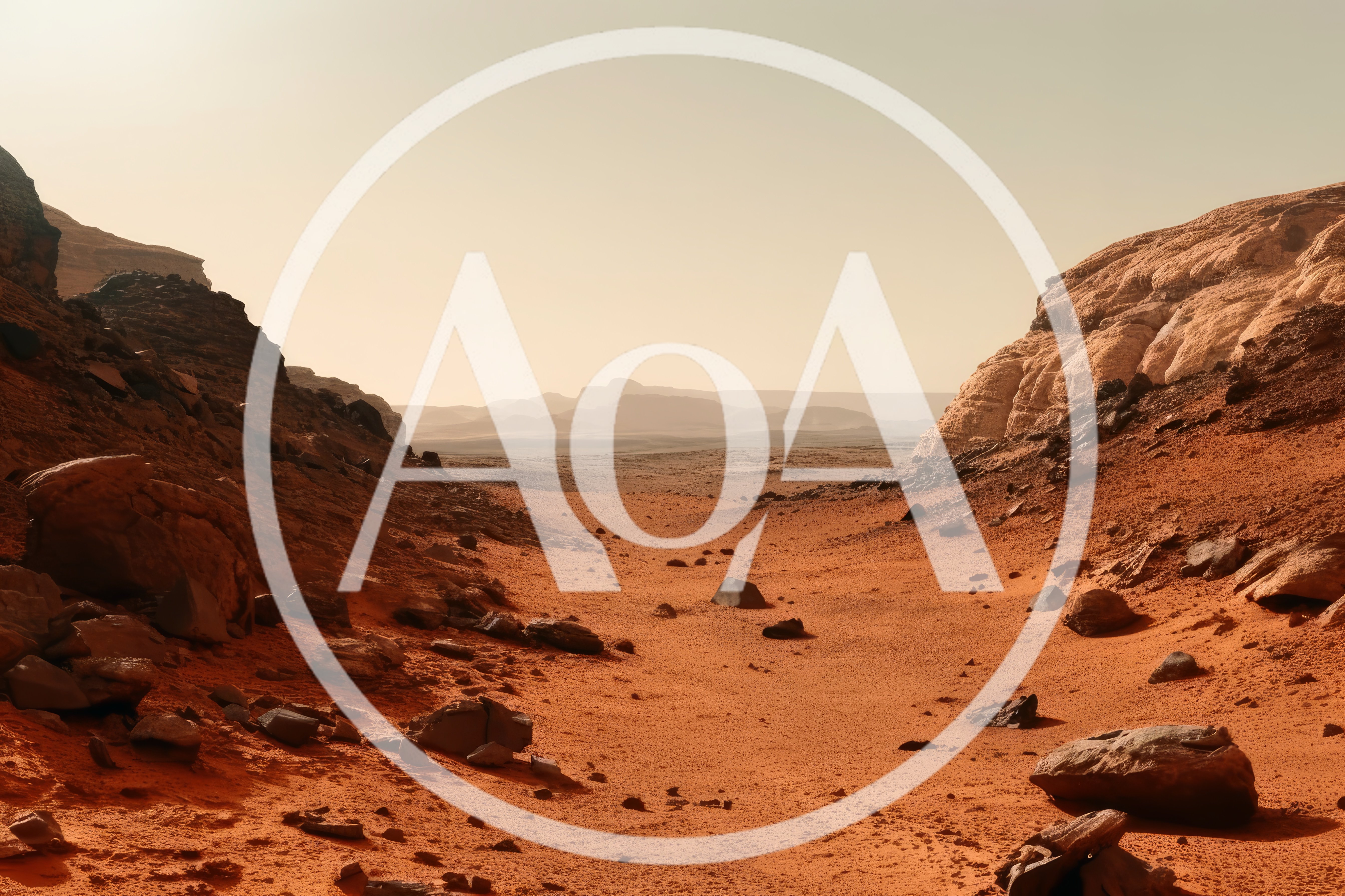 Martian Landscape With Rocky Canyon And Distant Mountains