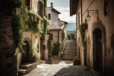 Narrow Cobblestone Alleyway In A Historic Italian Village