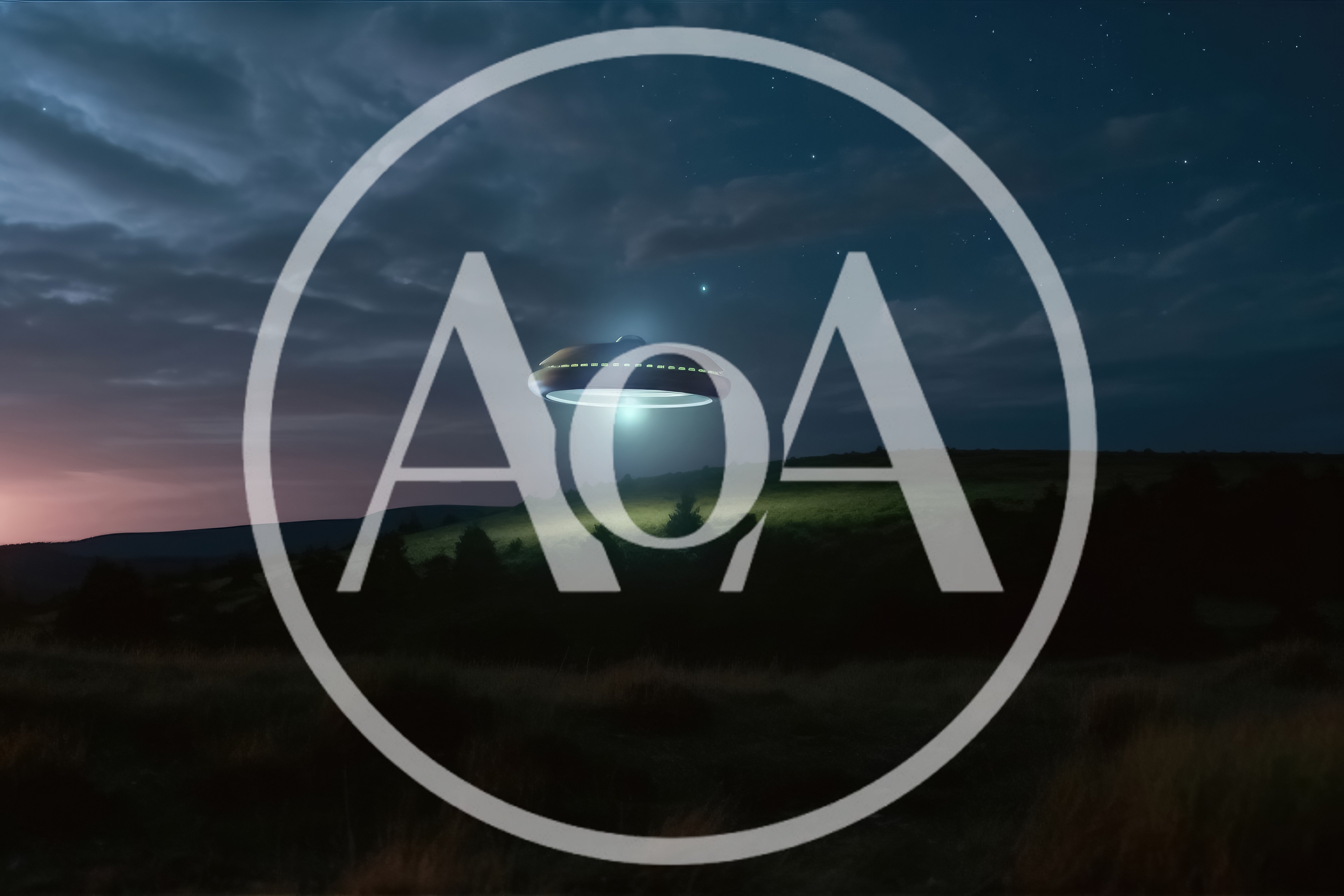 UFO Hovering Over A Dark Rural Landscape At Night
