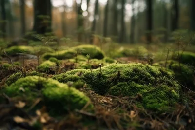 Close Up Of Vibrant Green Moss In Forest