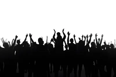 Silhouettes Of A Cheering Crowd At A Concert