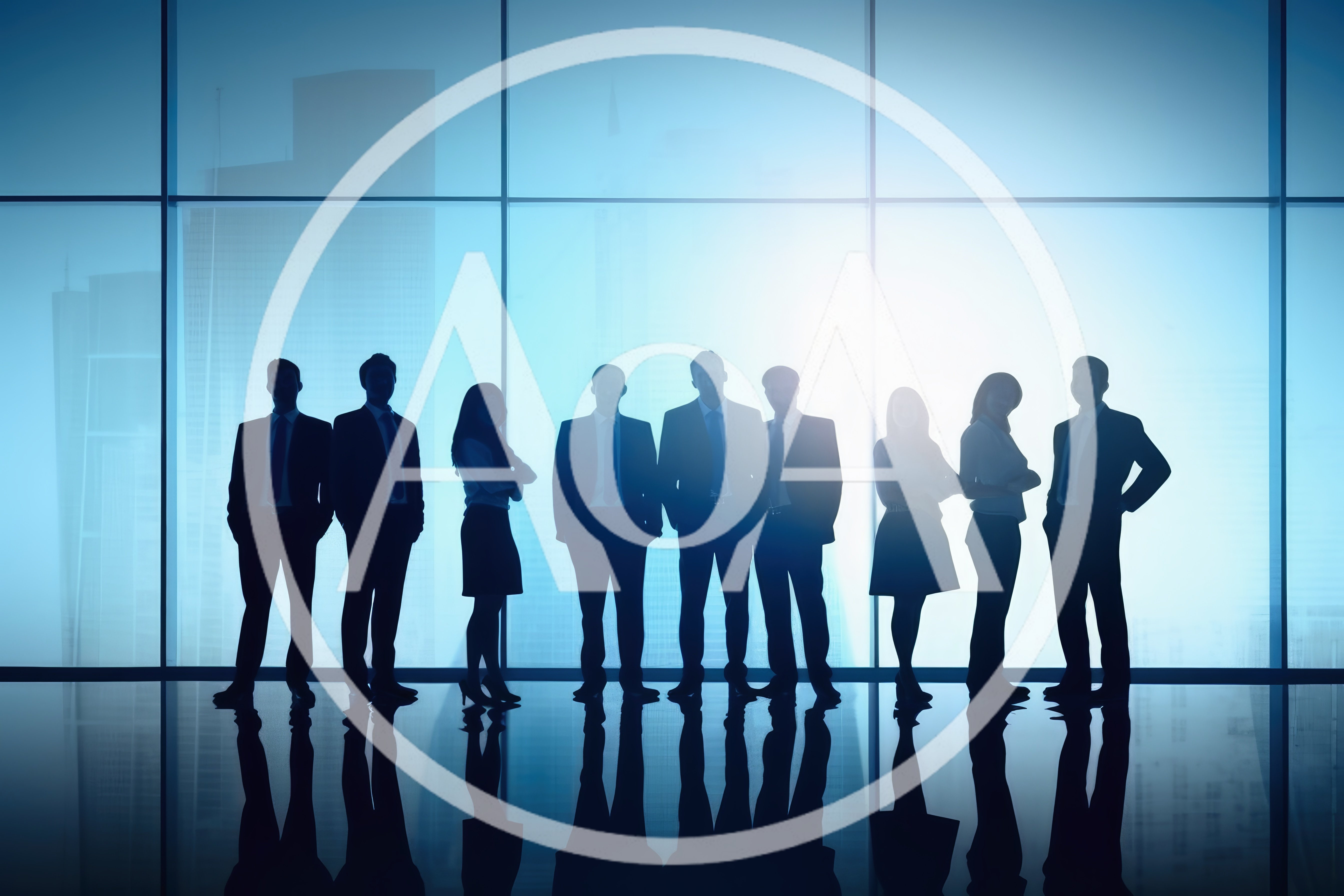 Silhouettes Of Business Professionals Standing In Office