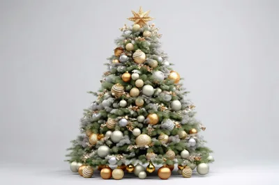 Decorated Christmas Tree With Gold And Silver Ornaments