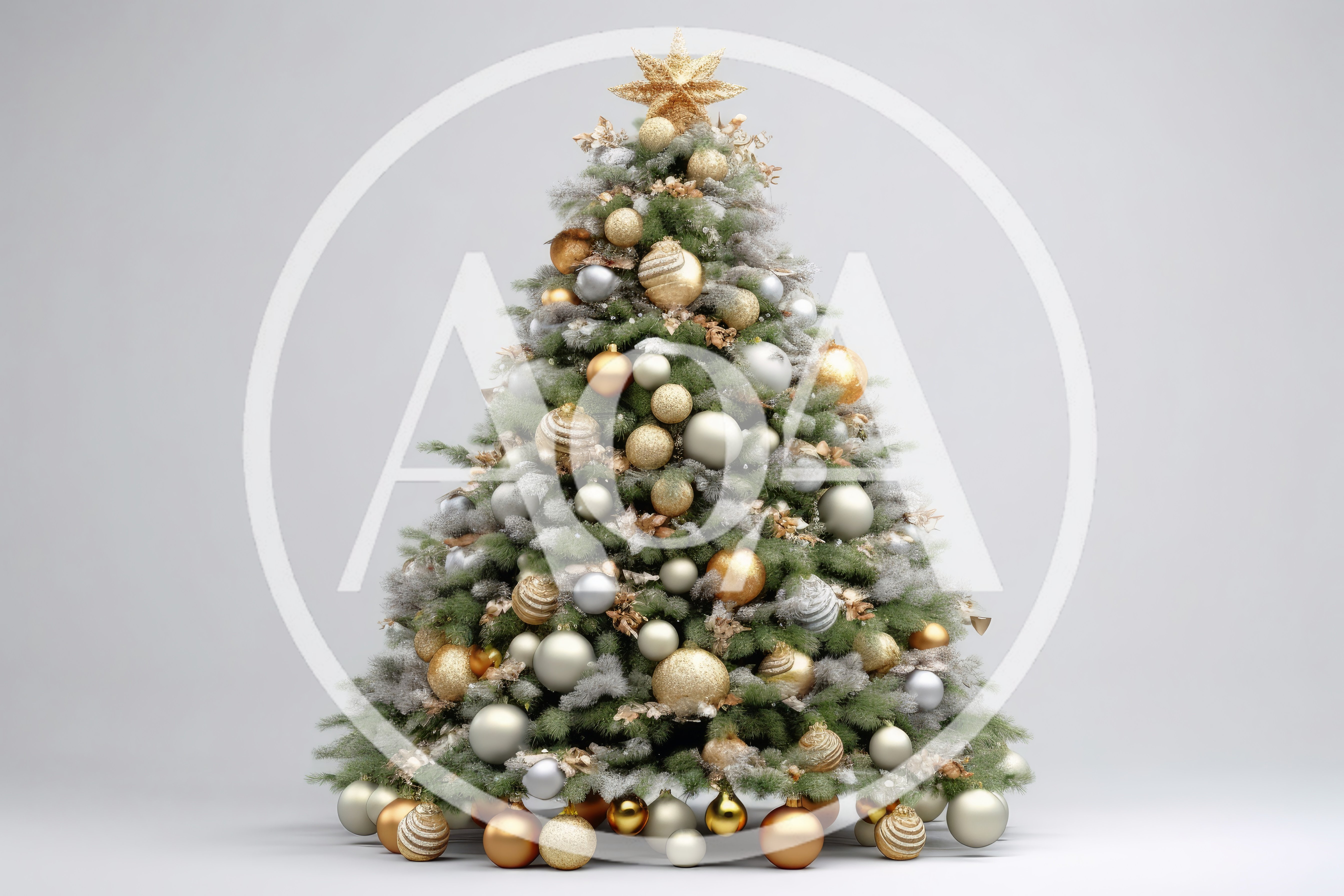 Decorated Christmas Tree With Gold And Silver Ornaments