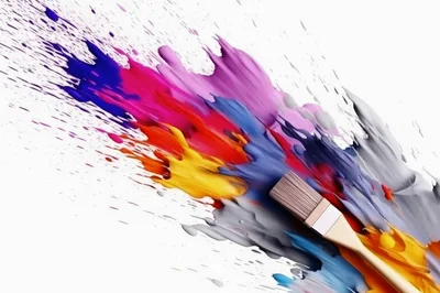 Paintbrush Creating A Vibrant Multi-Colored Paint Splash