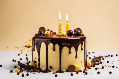Chocolate Drip Birthday Cake With Two Candles
