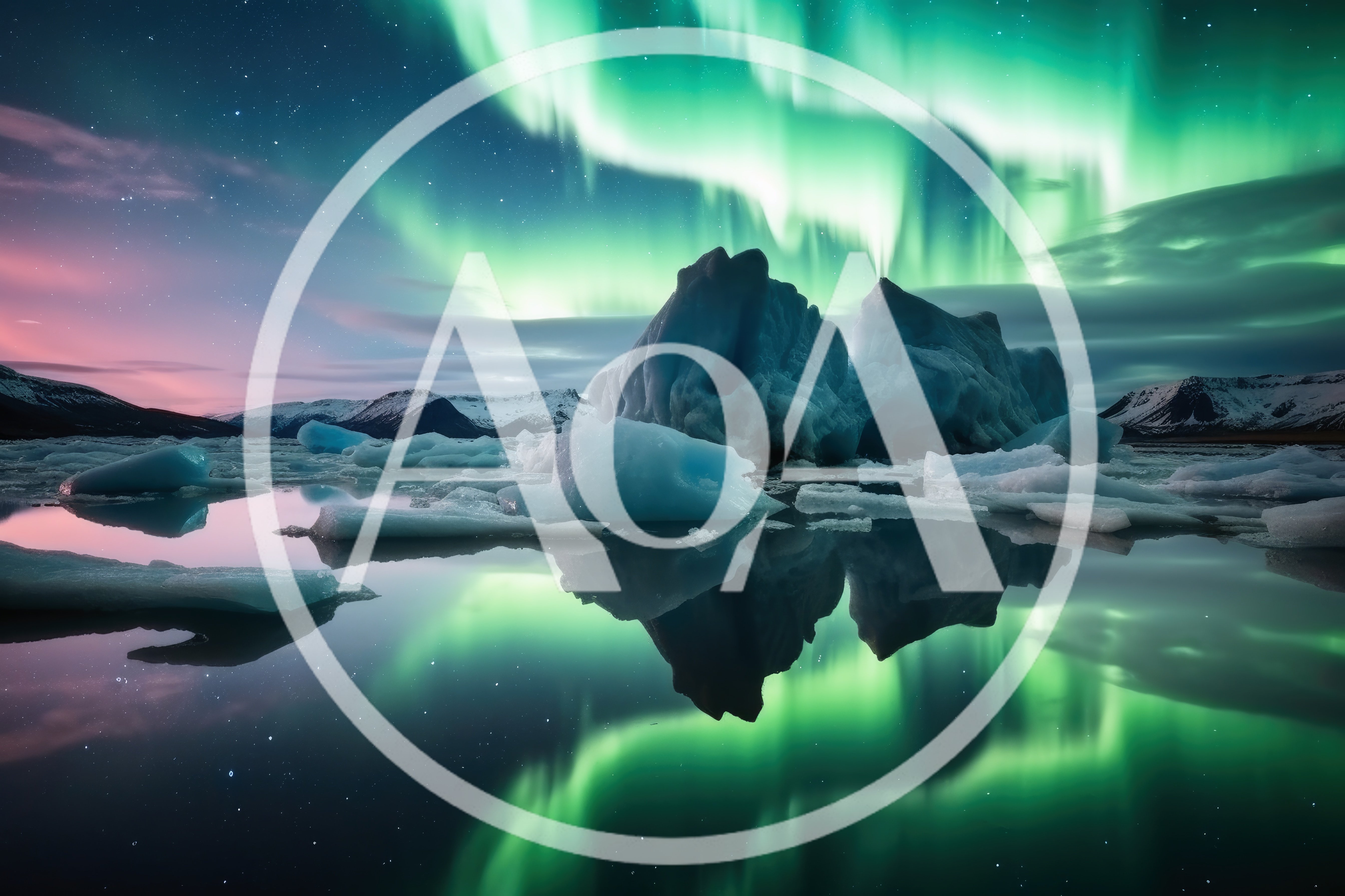 Icebergs Floating In Glacial Lagoon Under Northern Lights