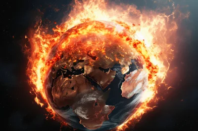 Burning Earth Planet Engulfed In Intense Global Fire