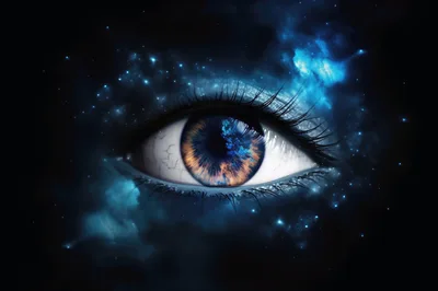 Surreal Human Eye With Cosmic Nebula Iris