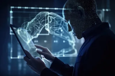 Digital Humanoid Interacting With Holographic Data Interface