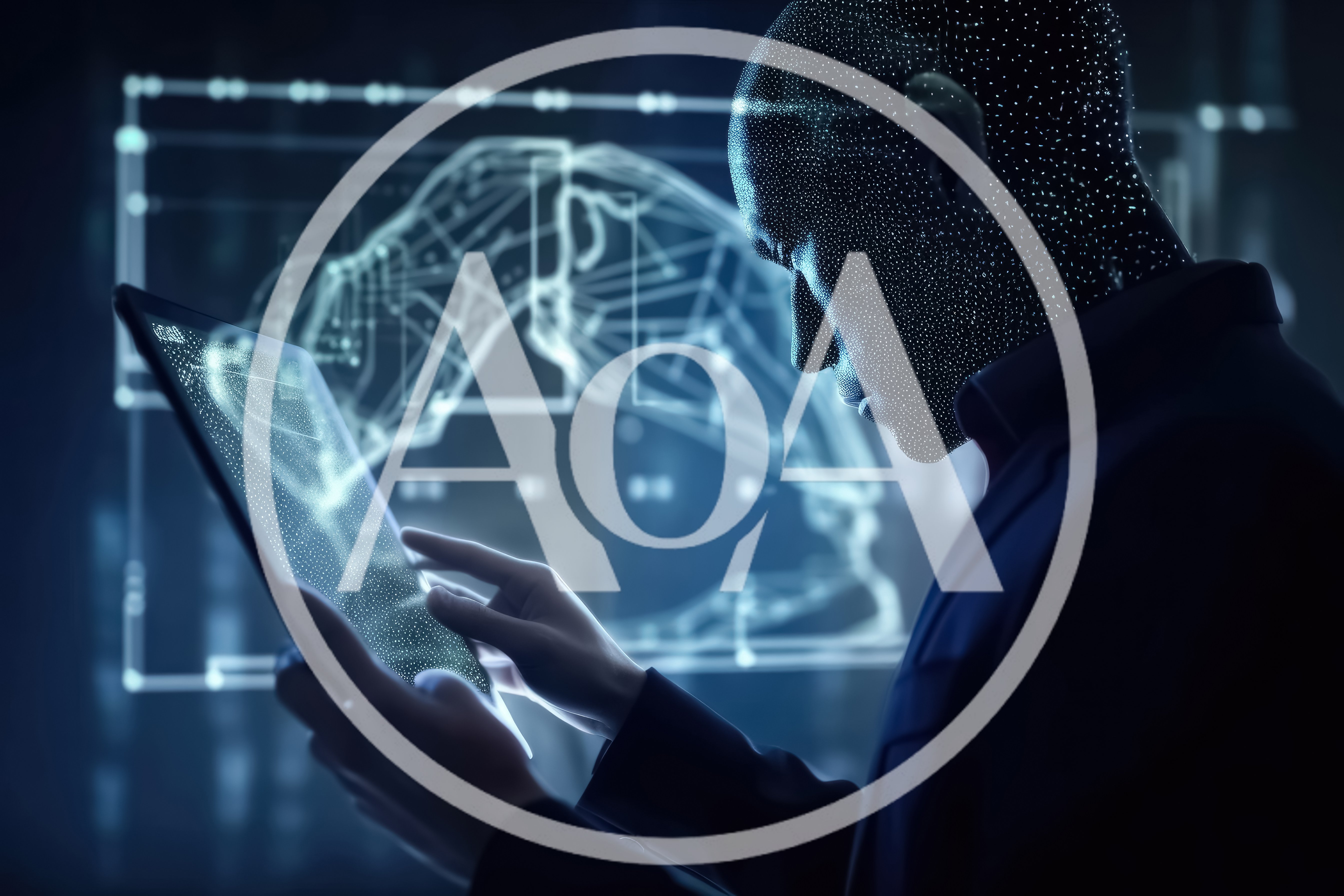 Digital Humanoid Interacting With Holographic Data Interface