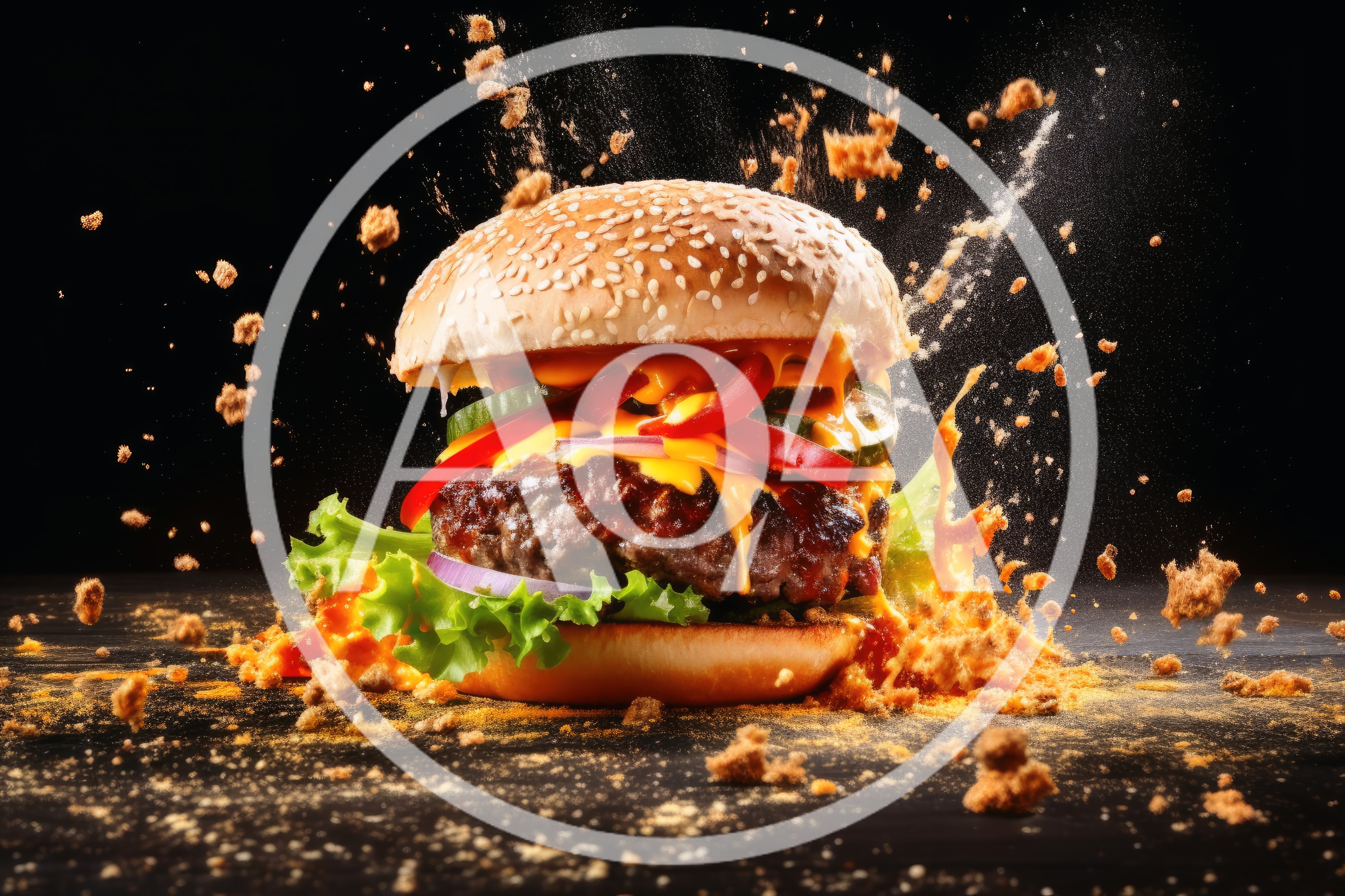 Gourmet Cheeseburger With Exploding Ingredients And Seasoning