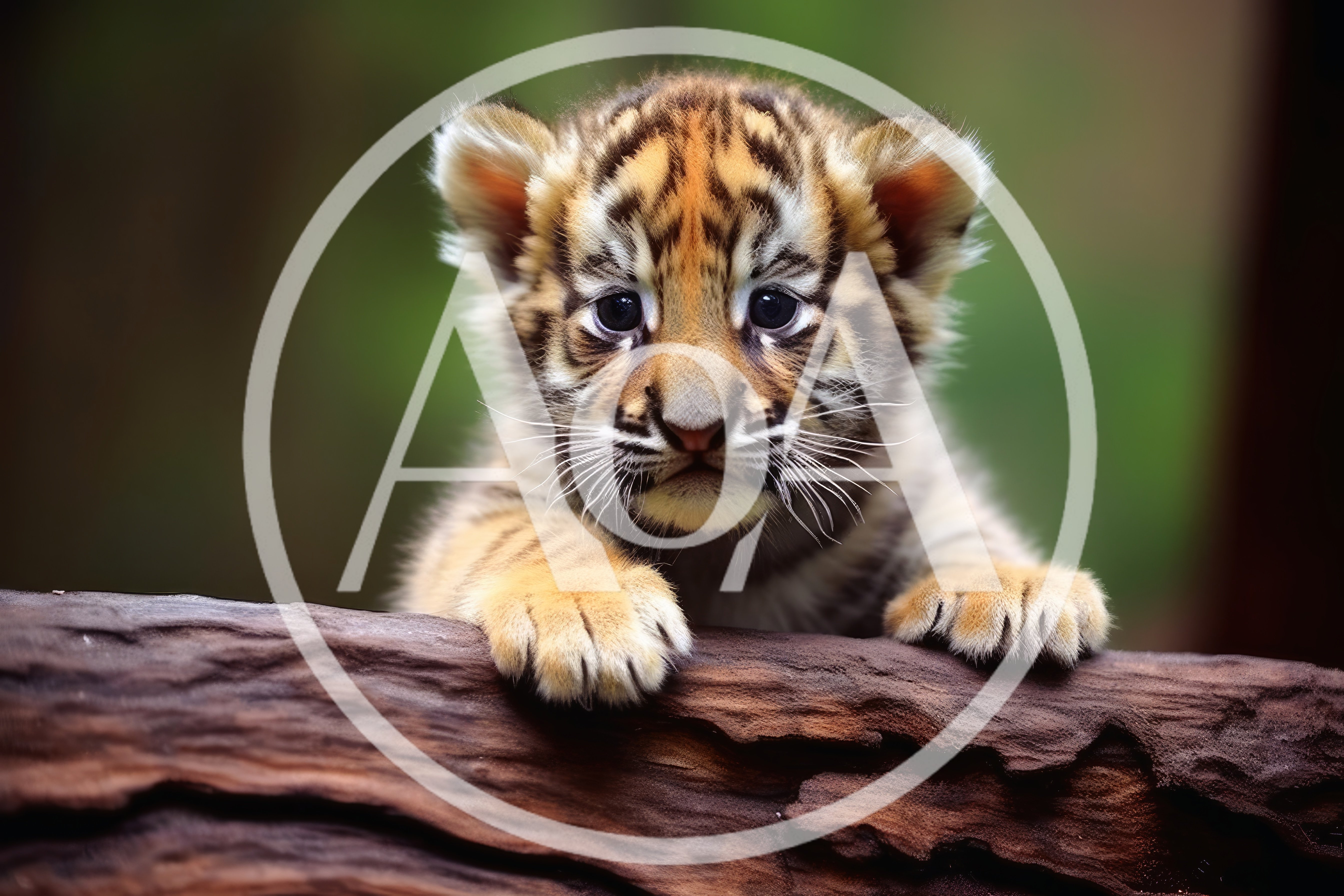 Adorable Tiger Cub Resting On A Wooden Log