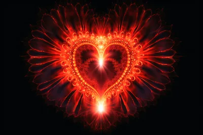 Glowing Fractal Heart With Radiant Red Light Effects