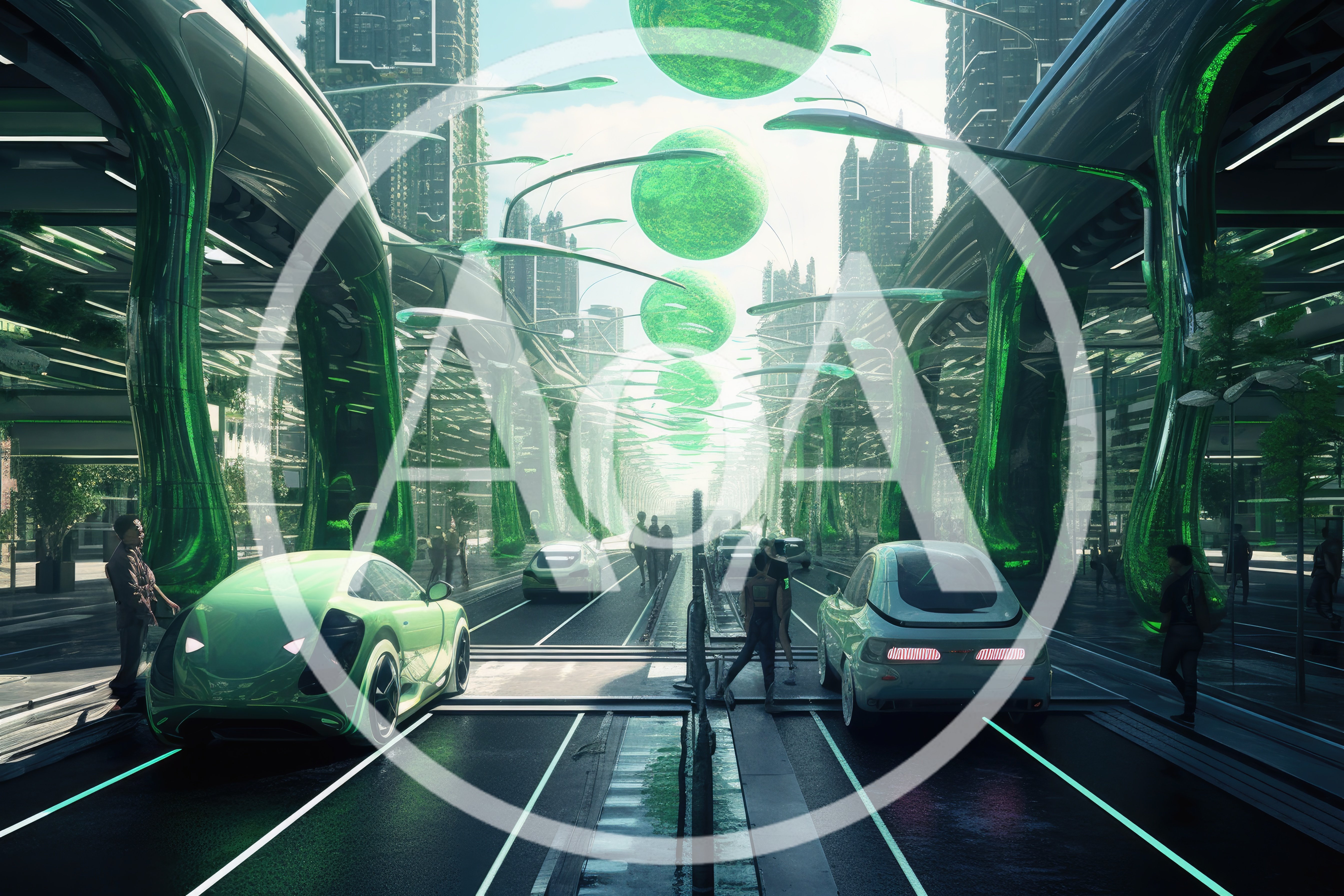 Futuristic Green City Street With Autonomous Vehicles