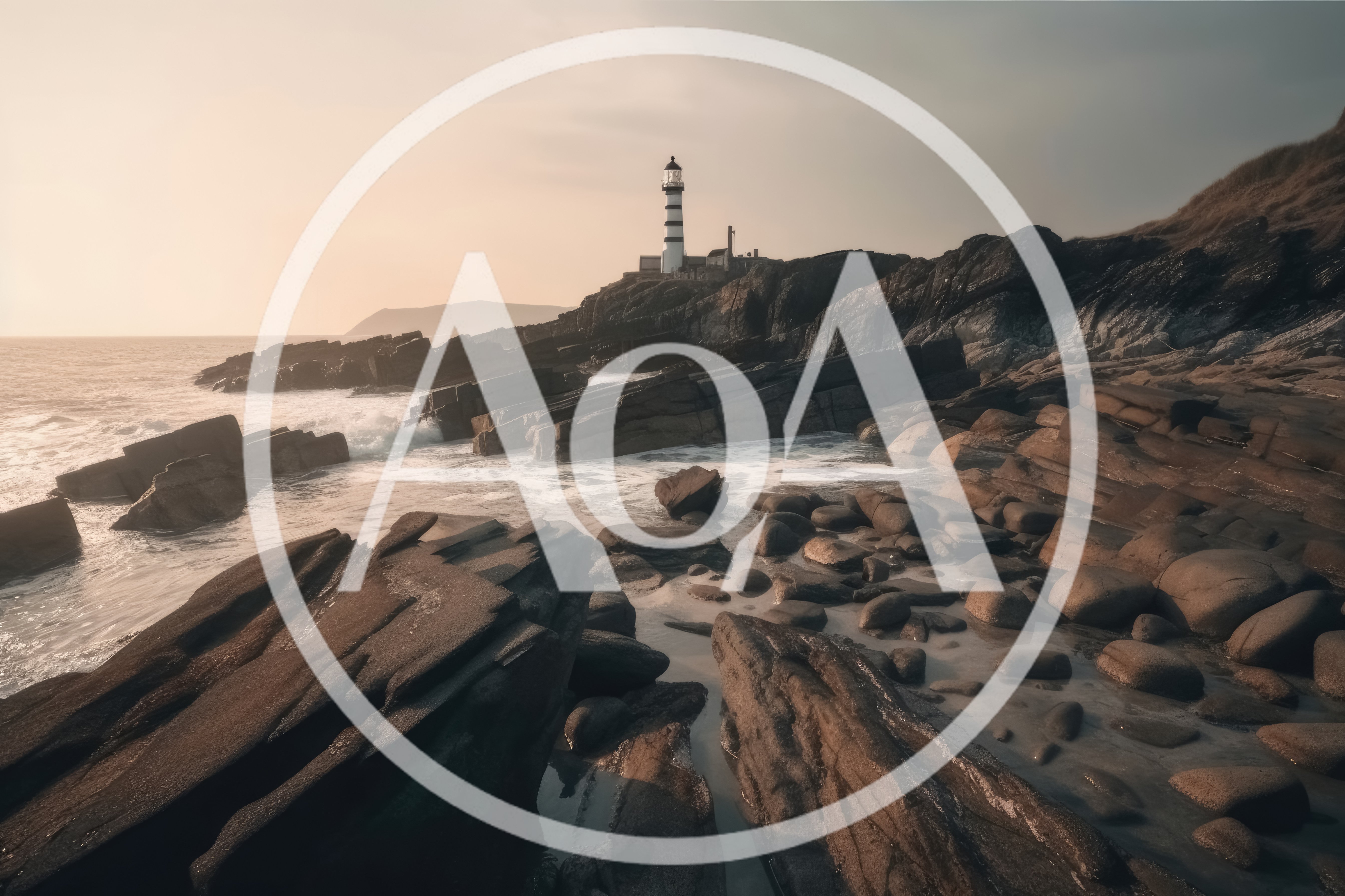 Lighthouse Standing on Rugged Rocky Coastline at Sunset