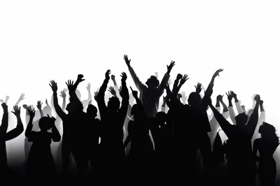 Silhouettes Of A Cheering Crowd At A Concert