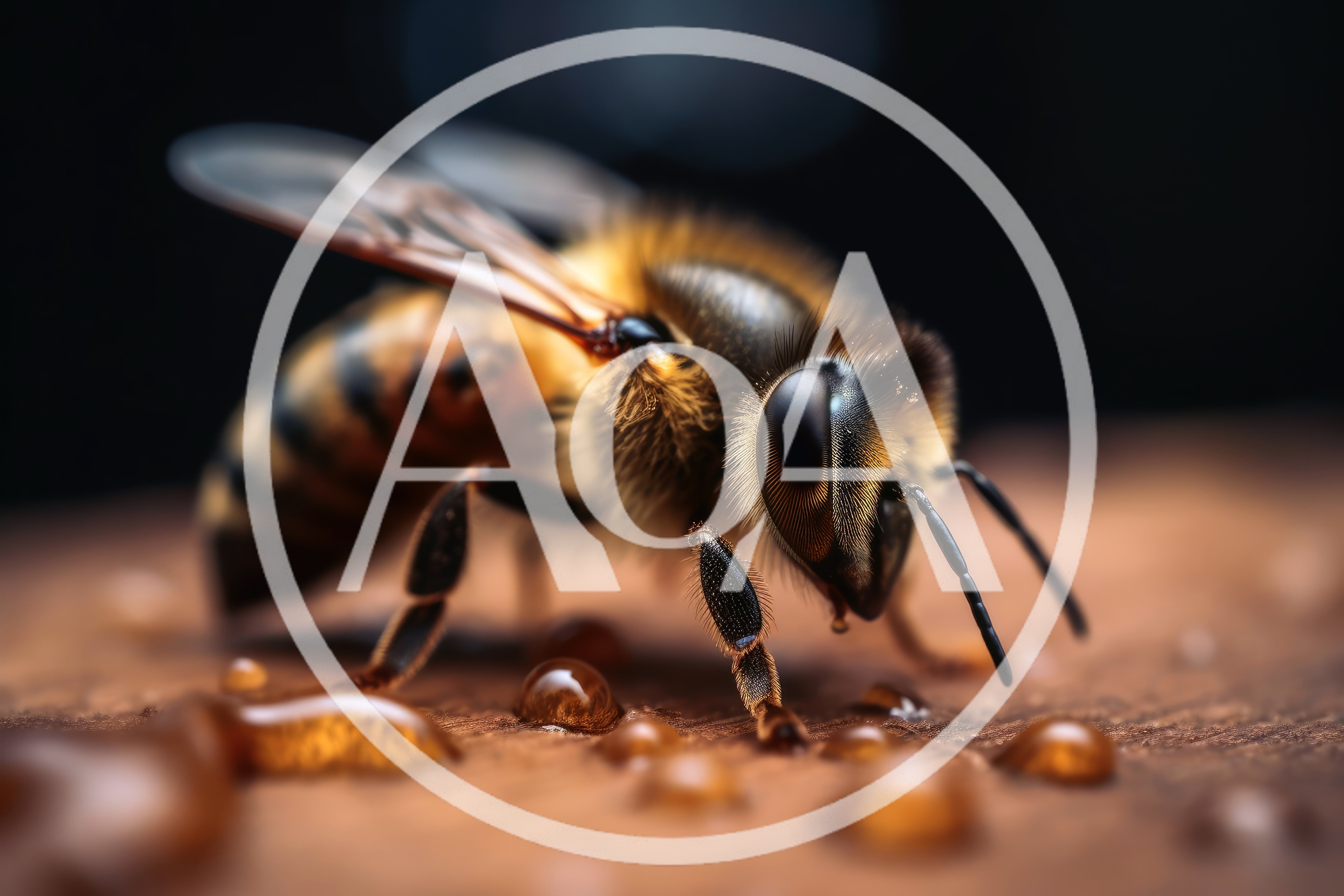Macro Close Up Of A Honey Bee On Wood