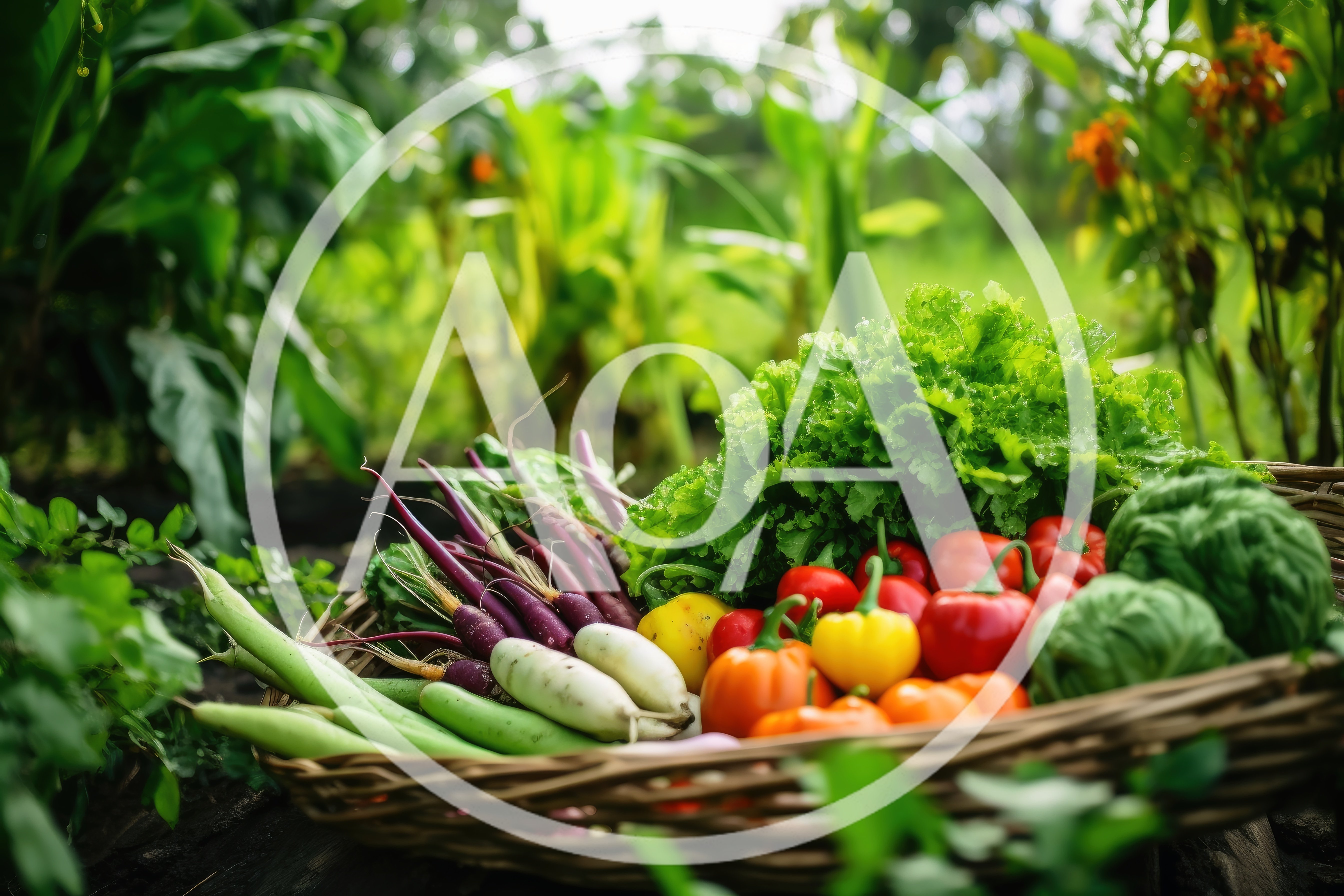 Freshly Harvested Organic Vegetables In A Wicker Basket
