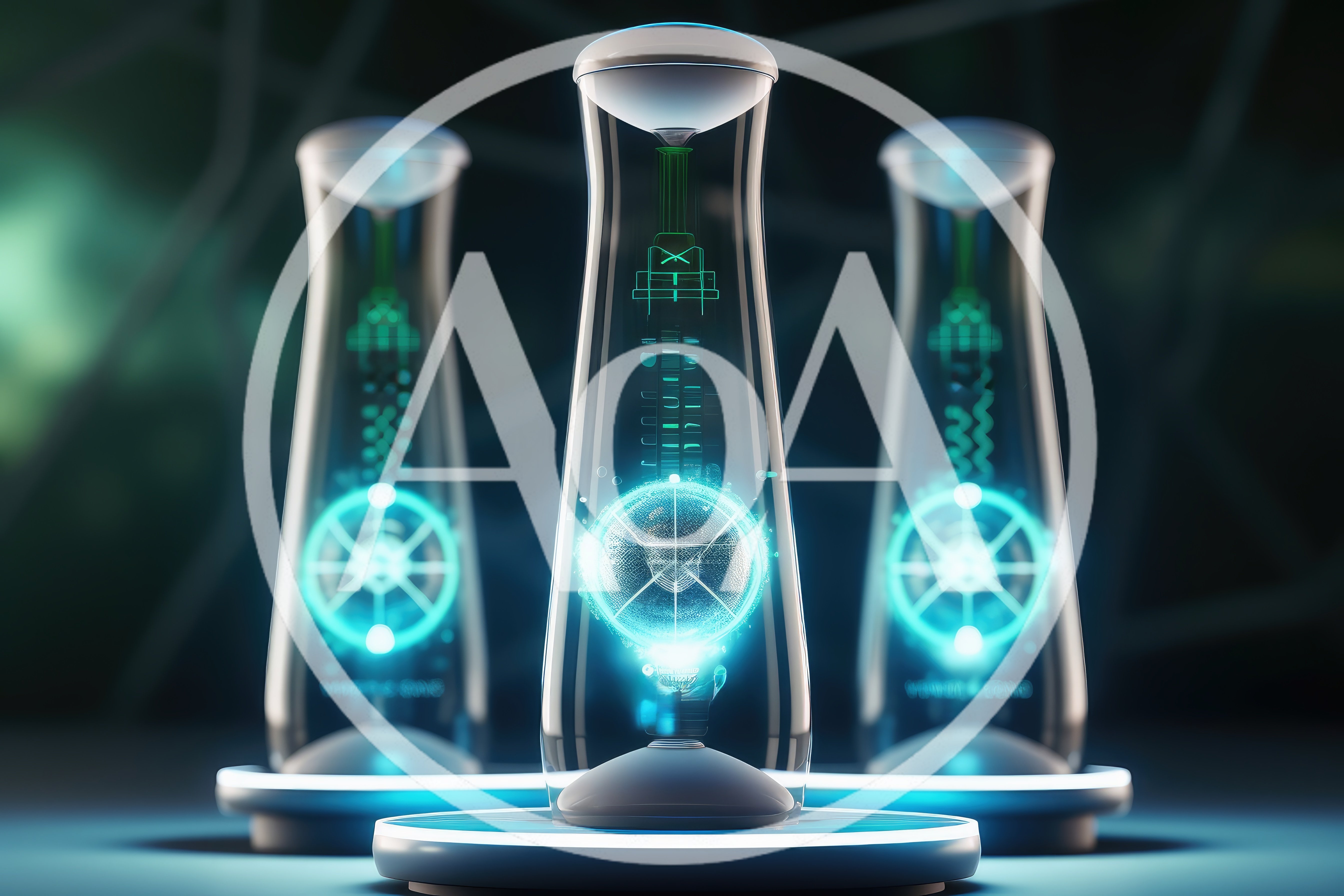 Futuristic Laboratory Glass Vials With Glowing Holographic Cores