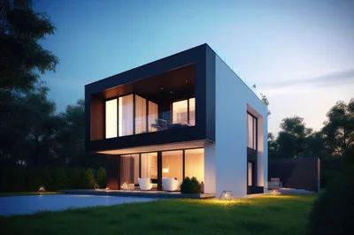 Modern Luxury Two Story Villa At Twilight