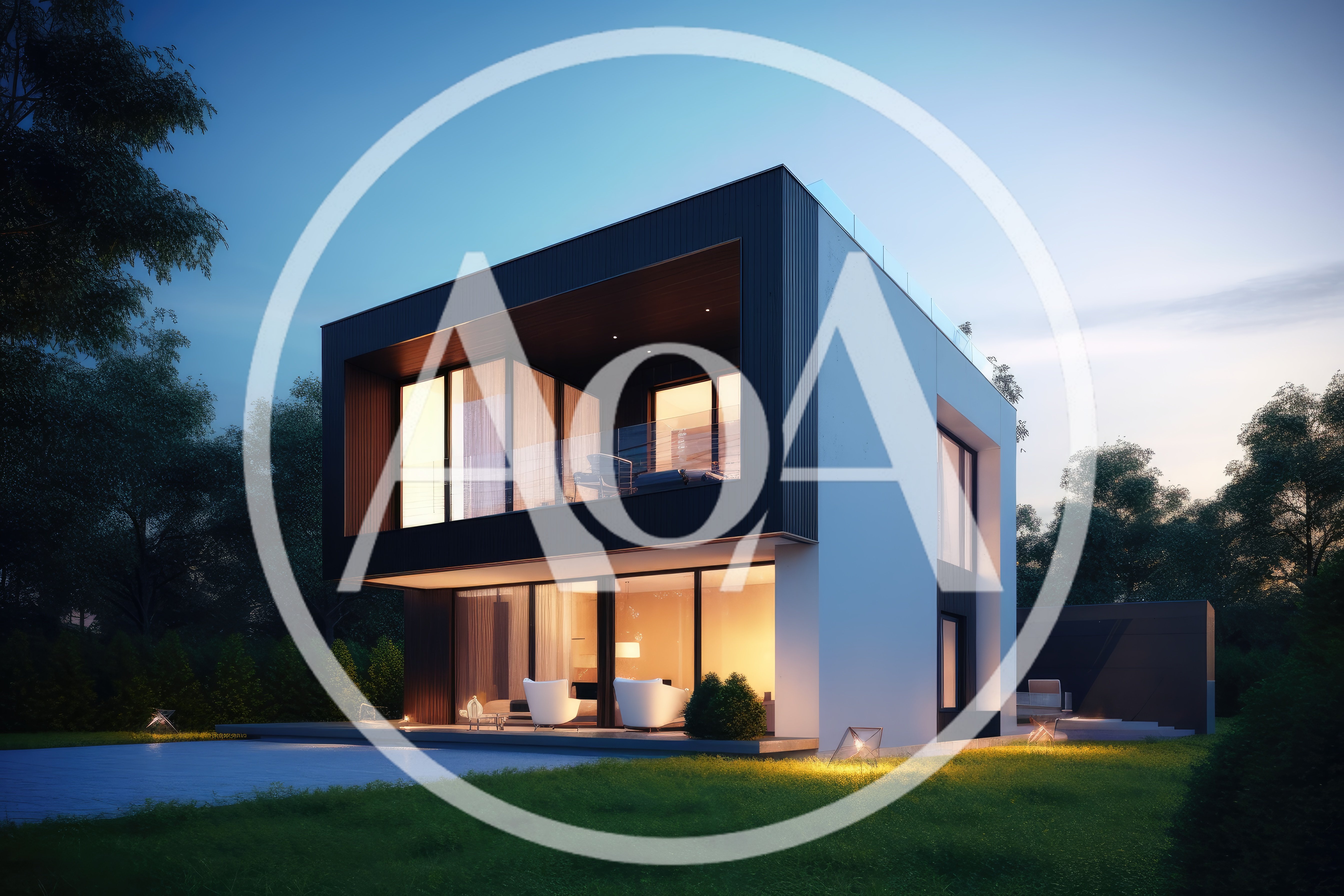 Modern Luxury Two Story Villa At Twilight