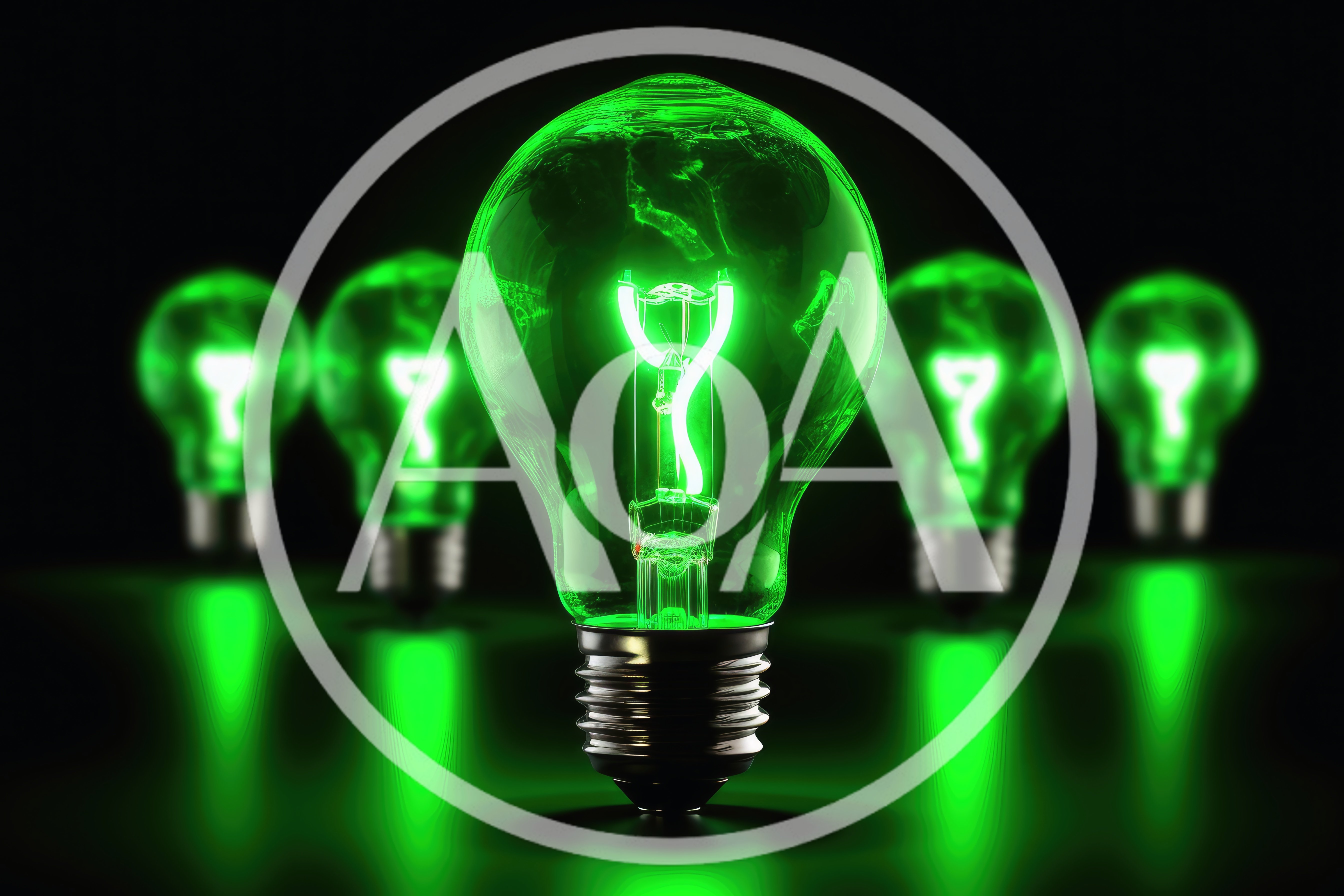 Glowing Green Light Bulbs On Dark Background