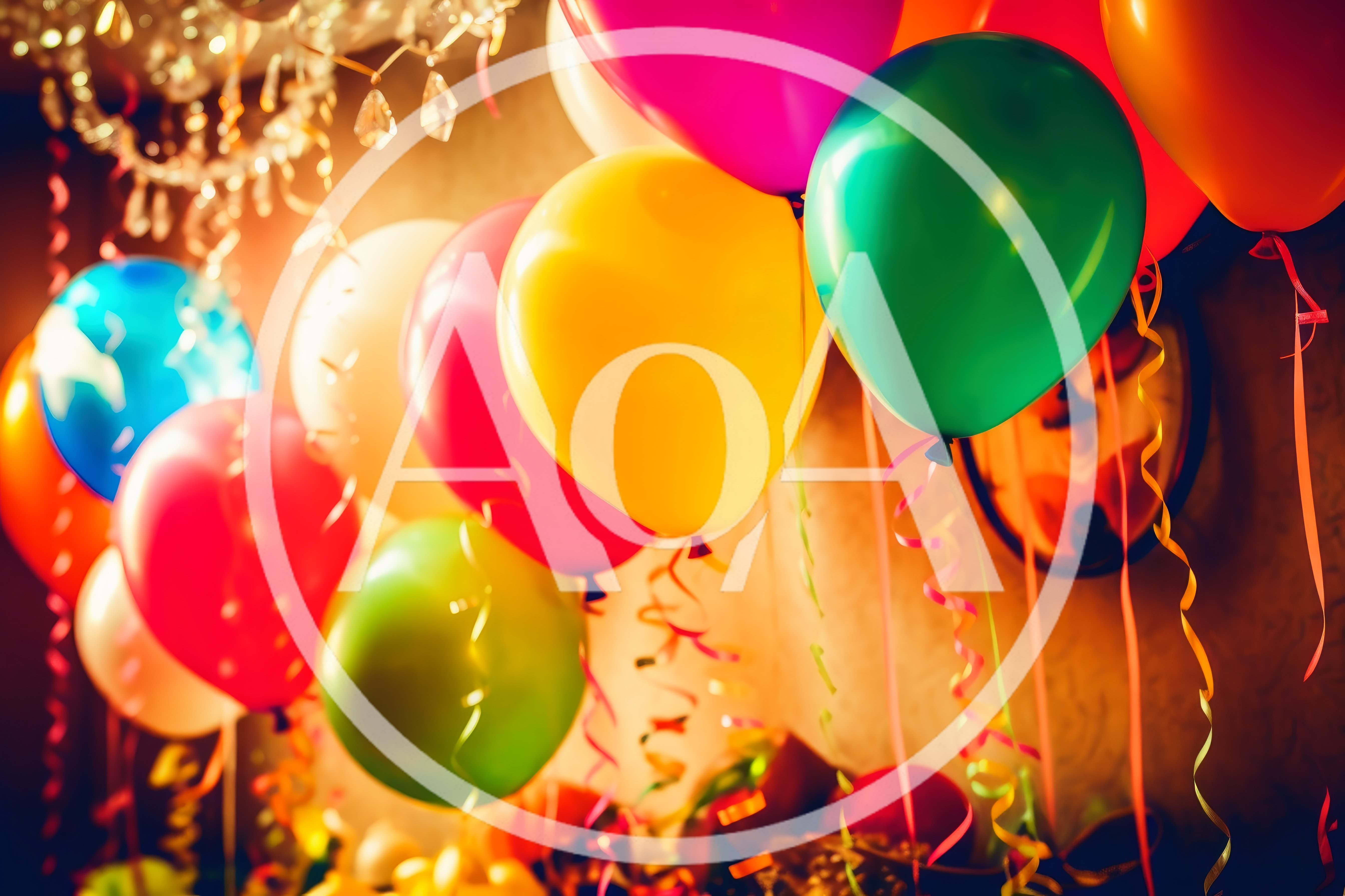 Colorful Party Balloons With Ribbons And Festive Decorations