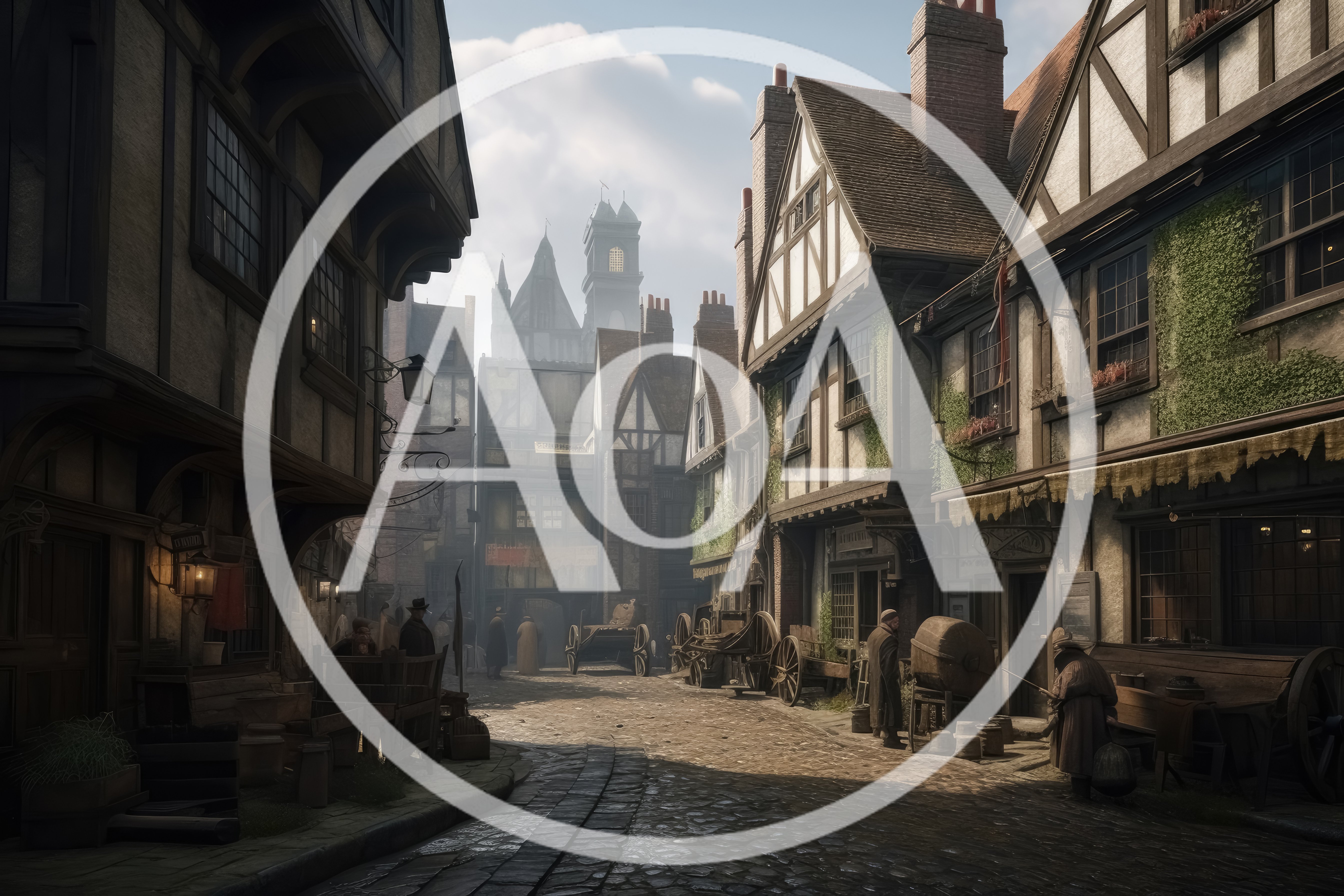 Historical Medieval Street Scene With Cobblestone Road
