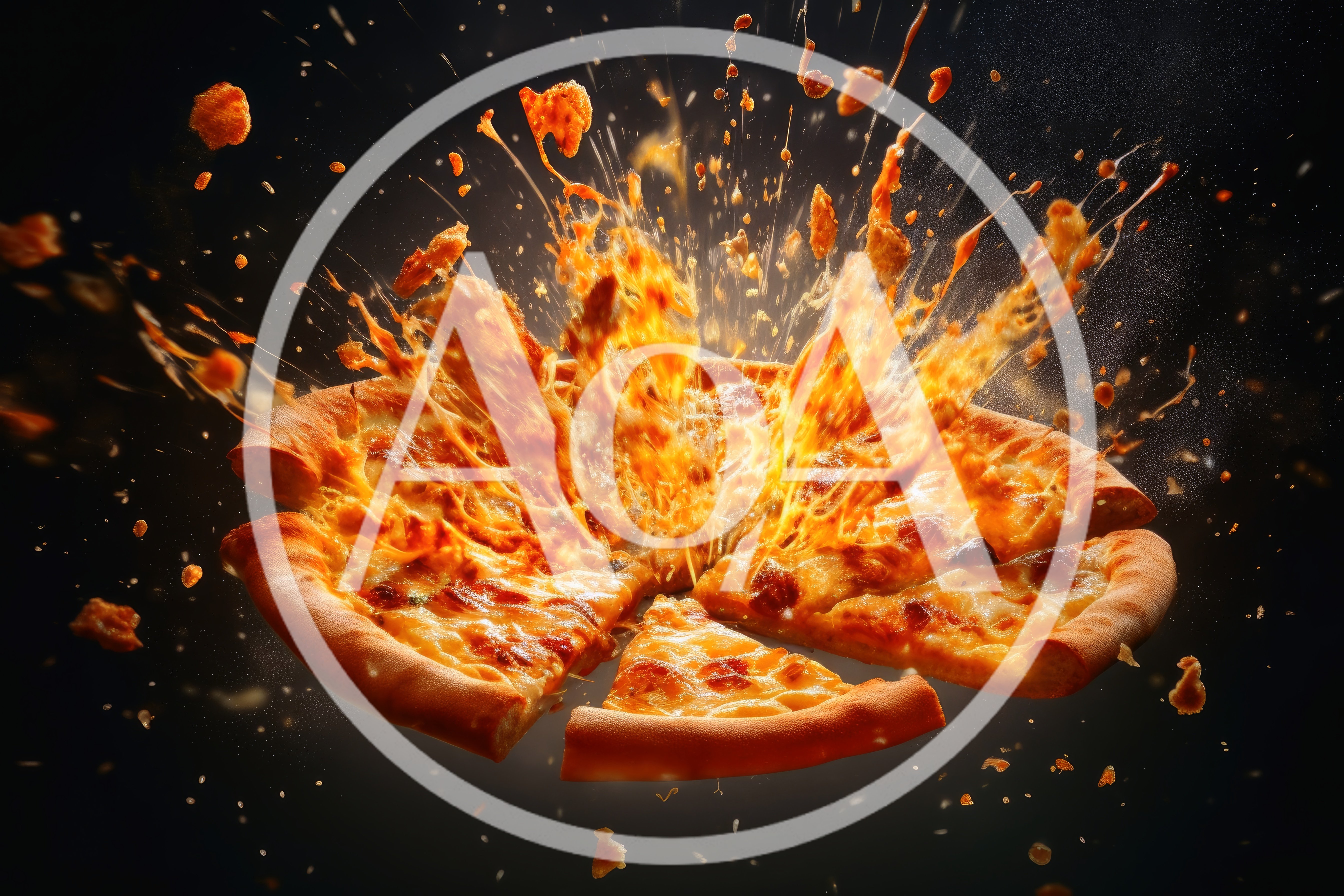 Exploding Pizza With Molten Cheese And Fire