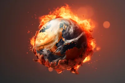 Burning Earth Globe Engulfed In Intense Fire