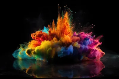 Vibrant Multi-Colored Powder Explosion Against Black Background