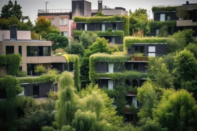 Modern Residential Buildings With Lush Vertical Greenery