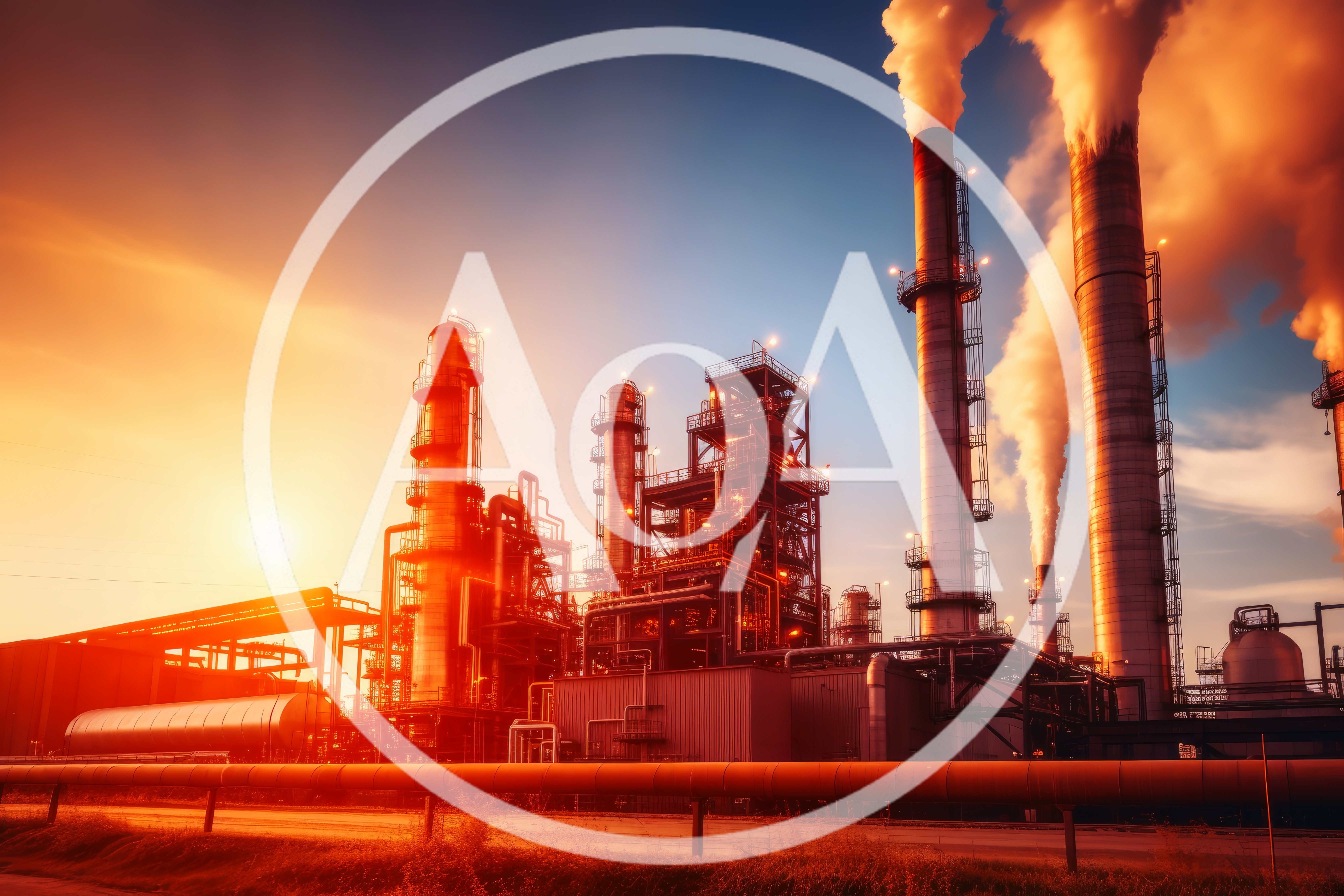Industrial Oil Refinery Plant At Sunset