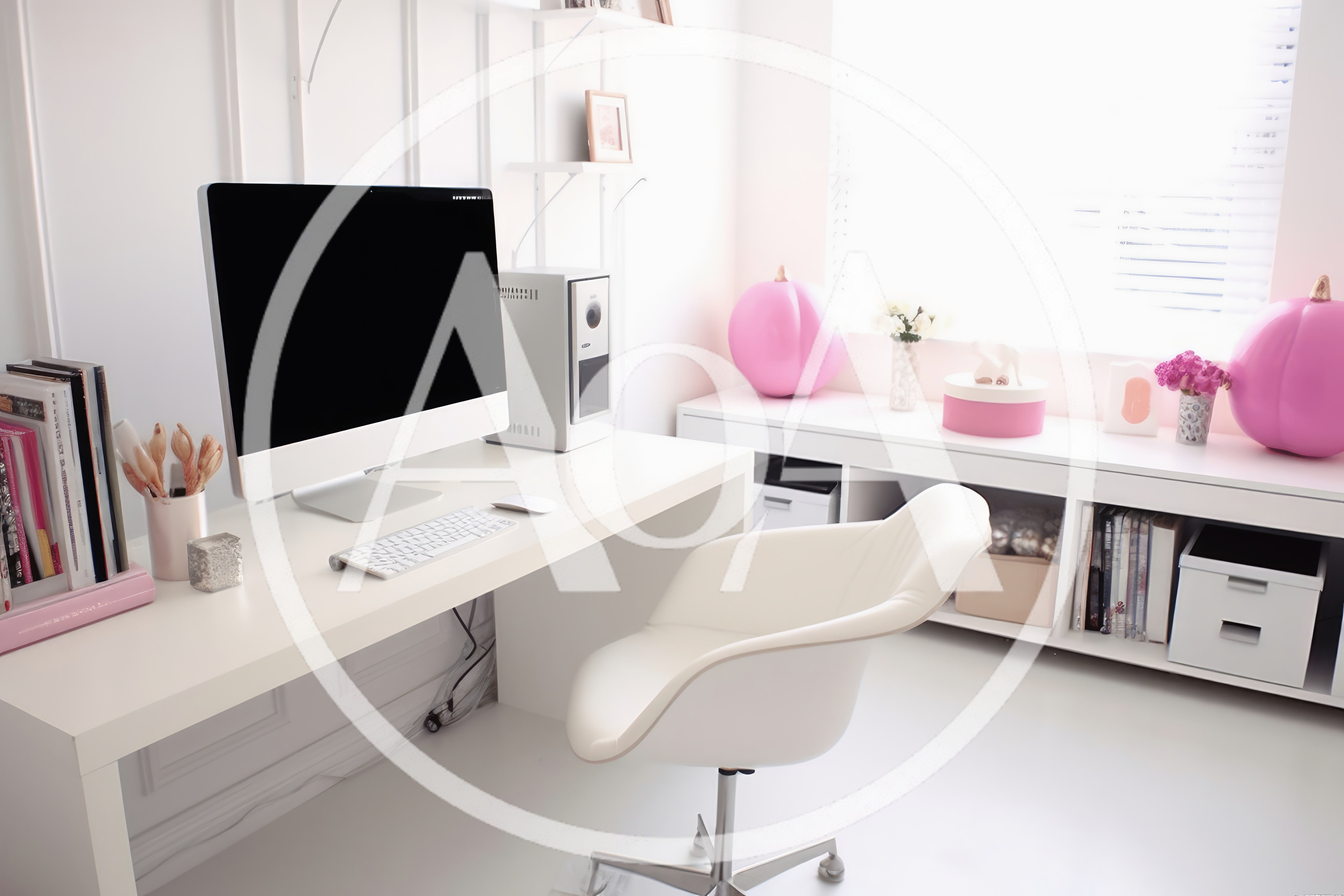 Modern Minimalist Home Office Workspace With Pink Decor