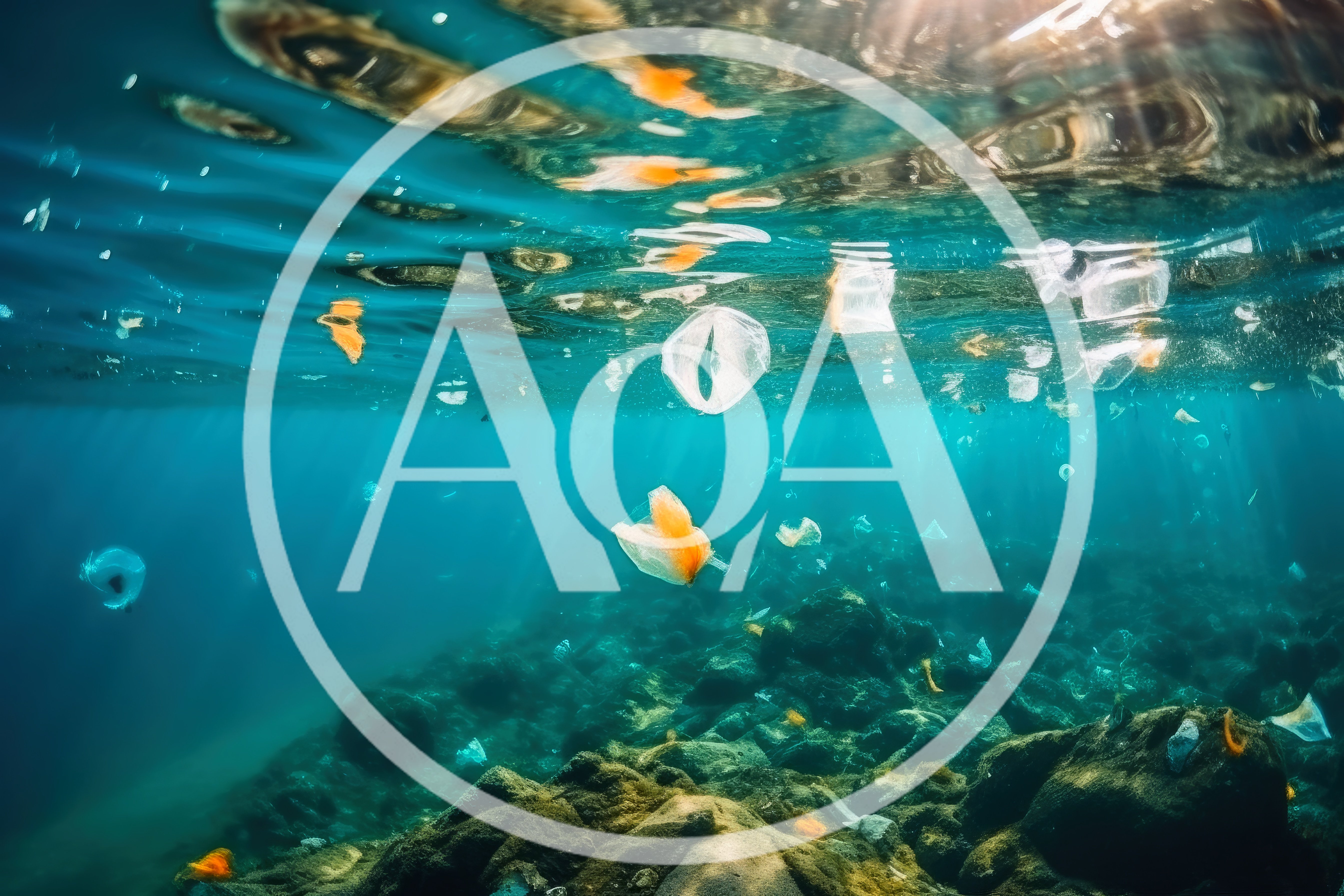 Plastic Pollution Floating in Clear Ocean Water