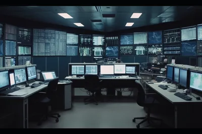 Modern Surveillance Control Room With Multiple Computer Monitors