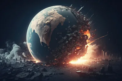 Apocalyptic Planet Earth Colliding With A Desolate Landscape